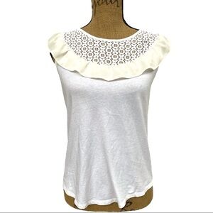 LOFT Short Sleeve Round Neck Ruffle/Lace Top. Size XS